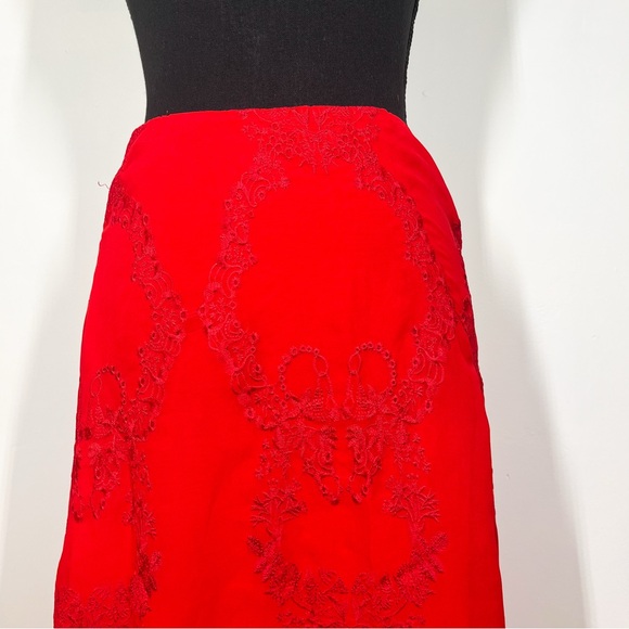 For Love & Lemons Red Embroidered Skirt Size S Side Zip Flounce Button Lined - Picture 2 of 13